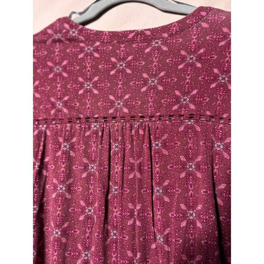 Daniel Rainn Women's XL Burgundy Floral Pintuck Pleat Split Neck Blouse - Picture 9 of 13